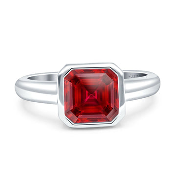 Bezel Set 7mmX7mm Asscher Engagement Ring Simulated Ruby 925 Sterling Silver Wholesale